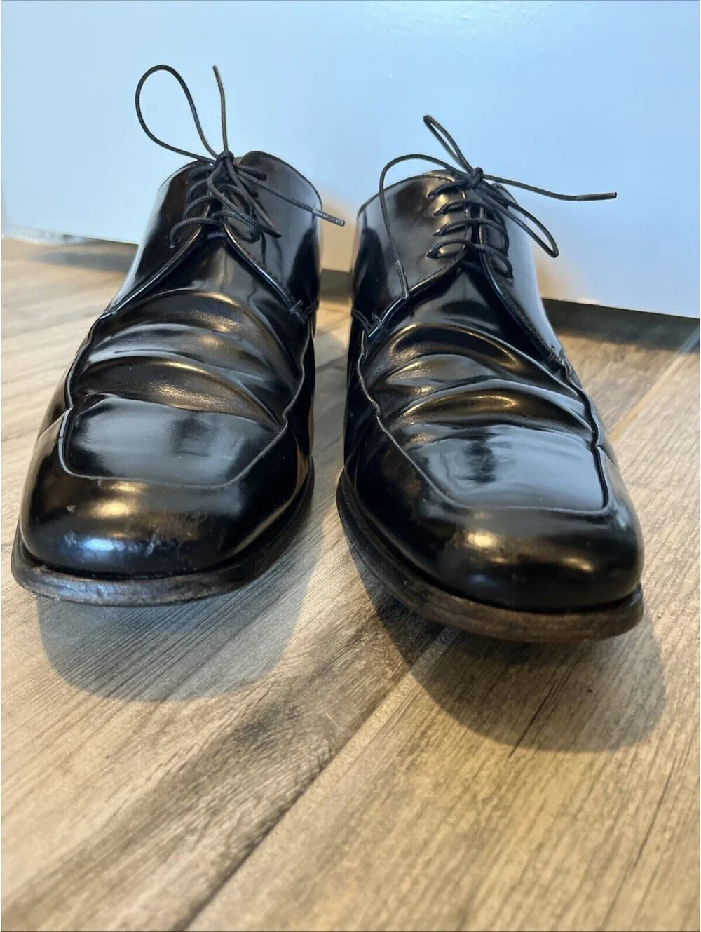 PRADA MENS BLACK DRESS OXFORD SHOES SIZE 9.5 MADE IN ITALY GOOD CONDITION!
